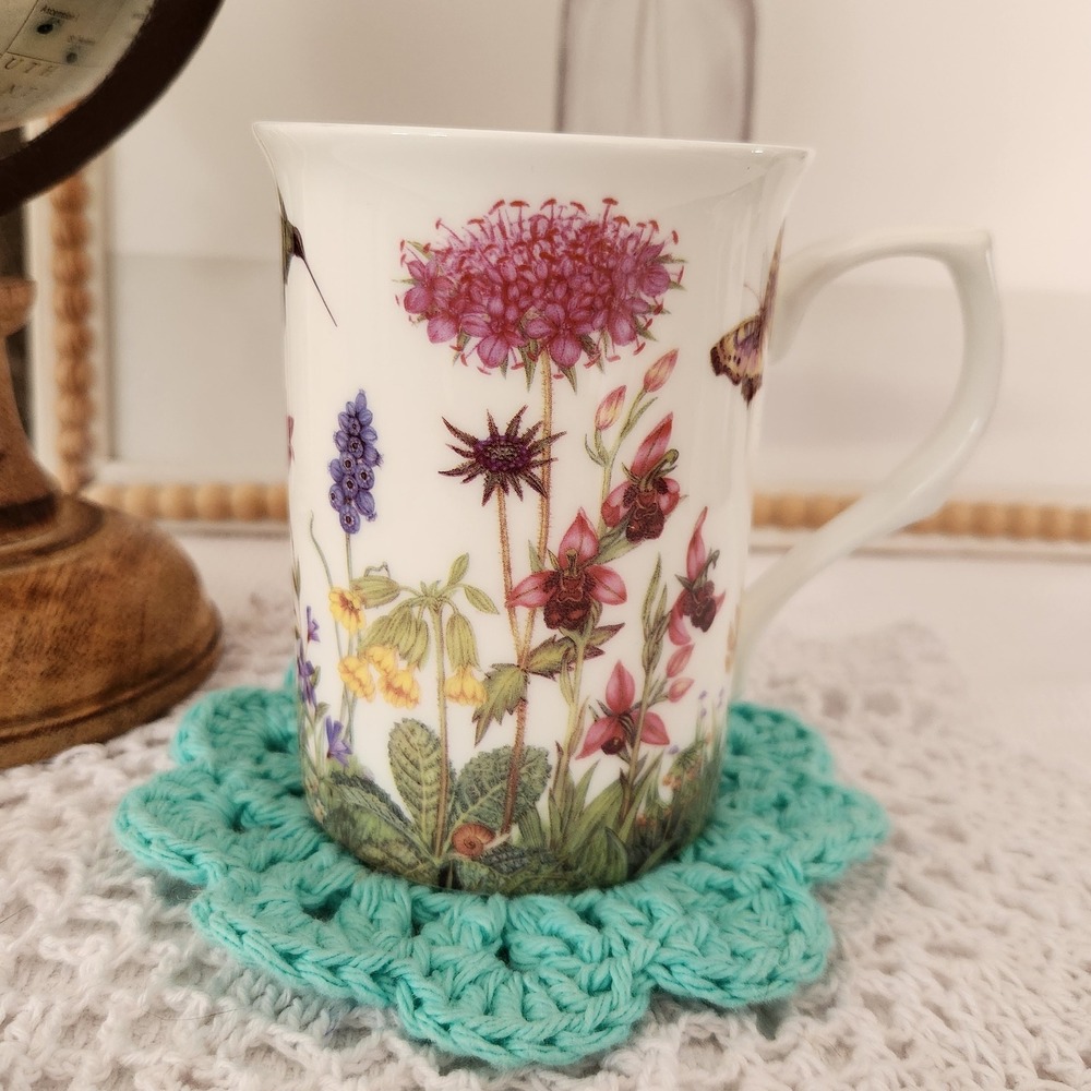 Stechcol Gracie Bone China Floral Hummingbird Butterfly Coffee Mug Tea Cup